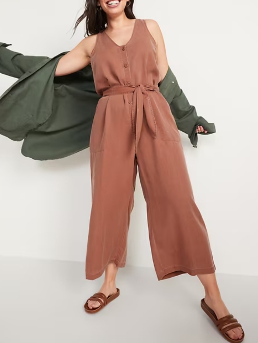 OLD NAVY Tencel Button Down Wide-Leg Belted Jumpsuit Sz M